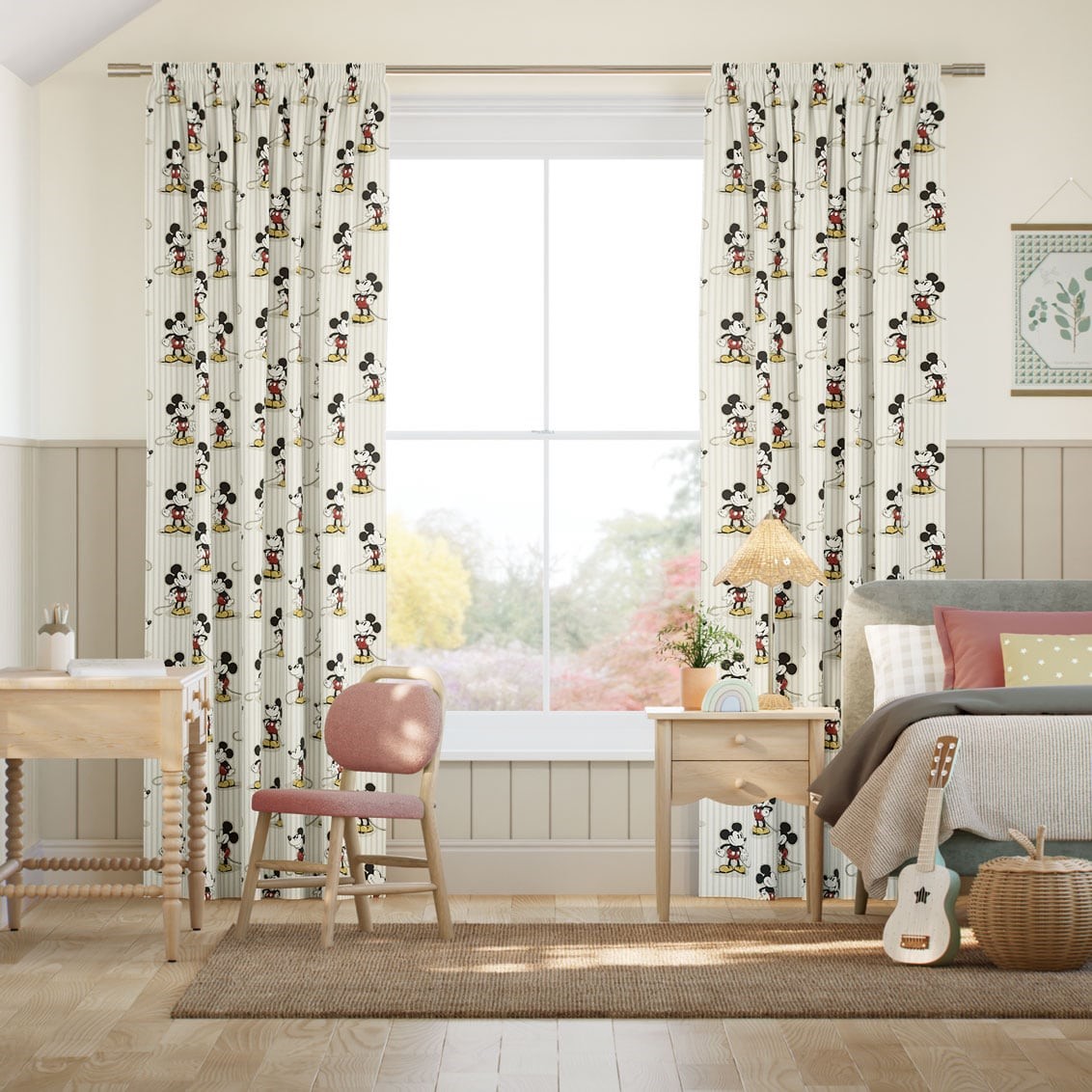 Mickey Stripe Natural Curtains