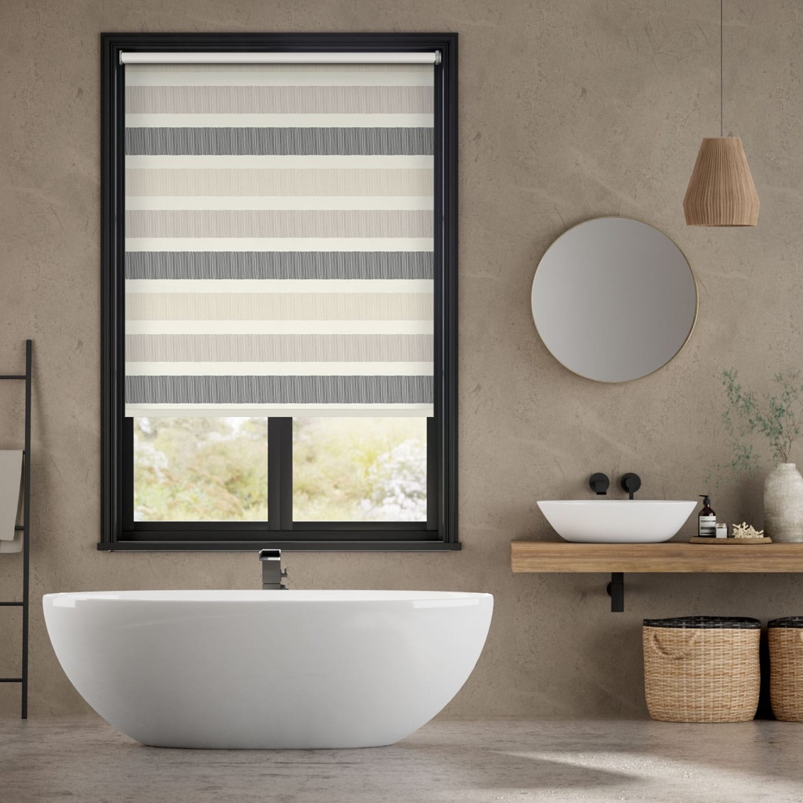 Twist2Go Splash Blackout Cardigan Stripe Stone Roller Blind