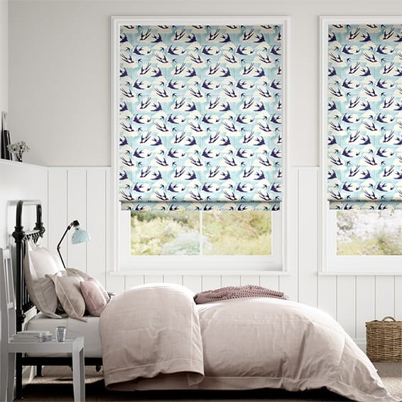 Blue Swallows Multi Roman Blind